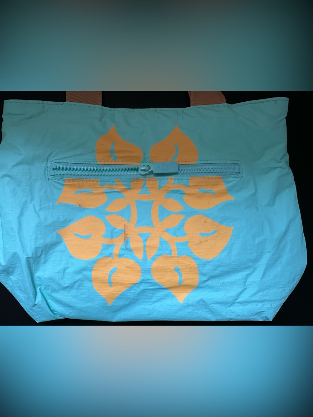 ALOHA Collection Turquoise Tote with Orange Floral Motif - Picture 5 of 13